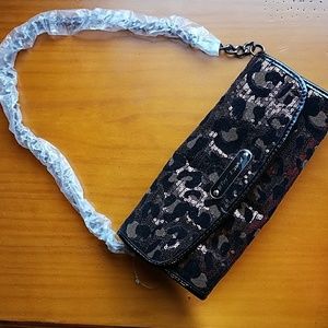 Betsey Johnson sequin leopard print clutch / bag